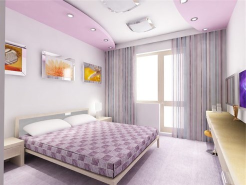 Нежно-фиолетовая спальня выглядит стильно и создает эффект благоприятной атмосферы в доме