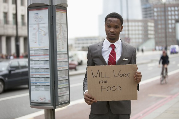 broke businessman no money will work for food large